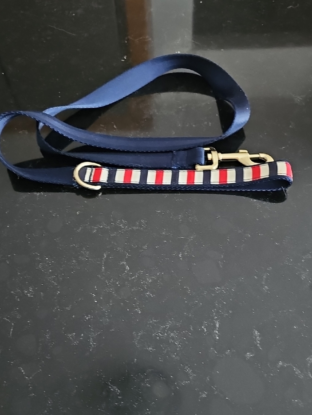 Navy Dog Leash with Red, White & Blue Stripe Accent